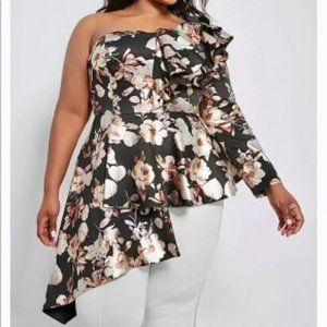 22/24- Floral Metallic One Shoulder Ruffle Artsy